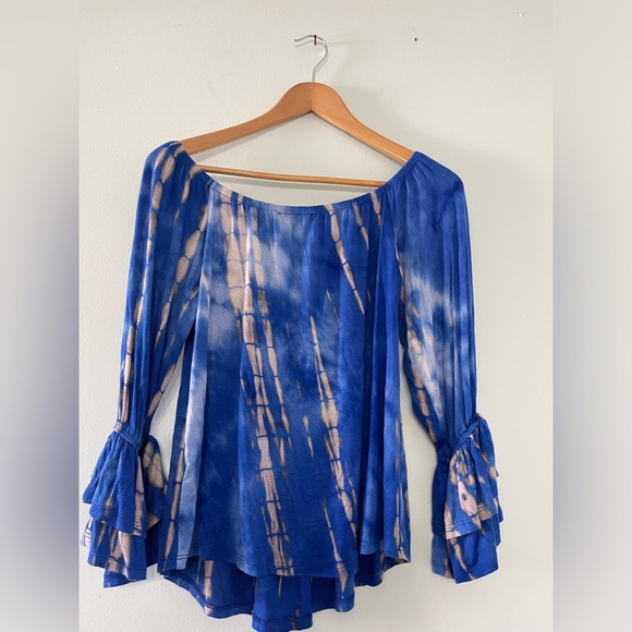Blue tie dye off the shoulder blouse - Picture 5 of 5